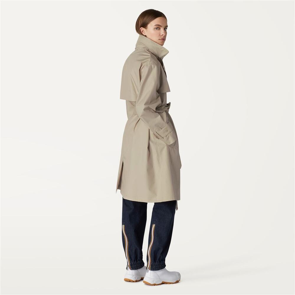 NWT K-Way Beige Trench Coat Waterproof Rain Coat Belted Sz 7 Gray Medium Alina